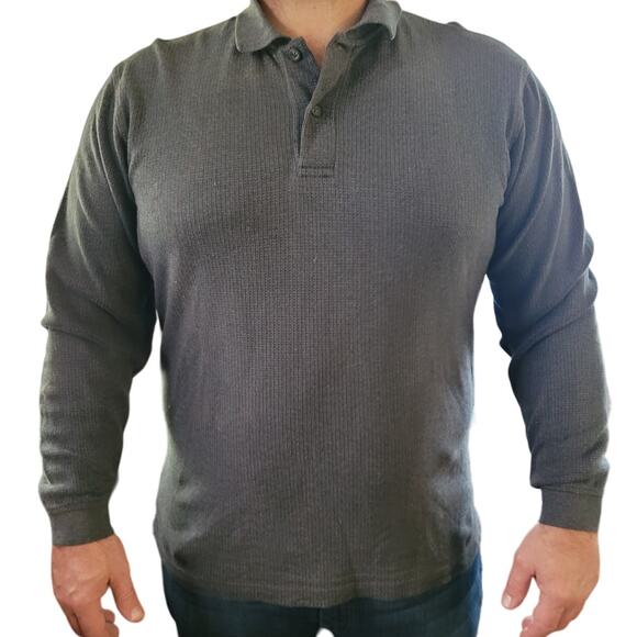 VINTAGE Y2K IZOD mens gray grey collared cotton jersey knit sweater sz medium - Picture 1 of 9